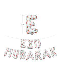 White Eid Mubarak Watermelon Foil Letter Balloons Hanging Decoration